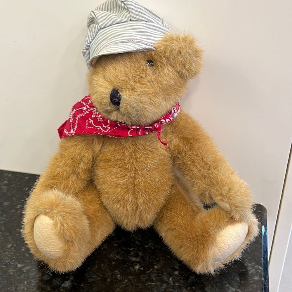 Railroad Engineer Bear with movable limbs. Size 13”